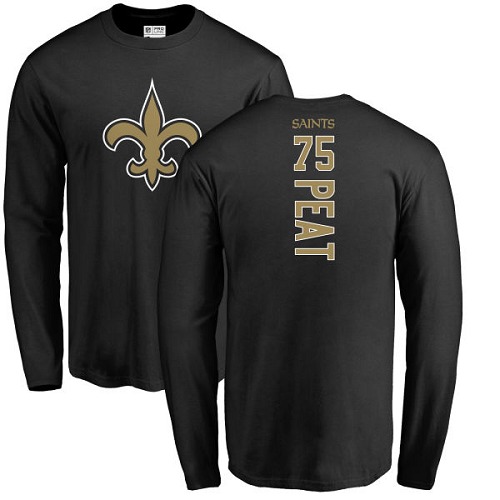 Men New Orleans Saints Black Andrus Peat Backer NFL Football #75 Long Sleeve T Shirt